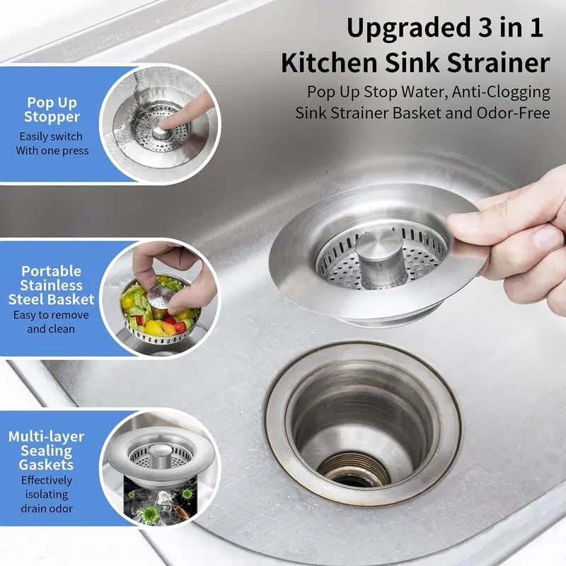 🏠Uppgraderad 3-i-1-avloppsfilter för köksvask