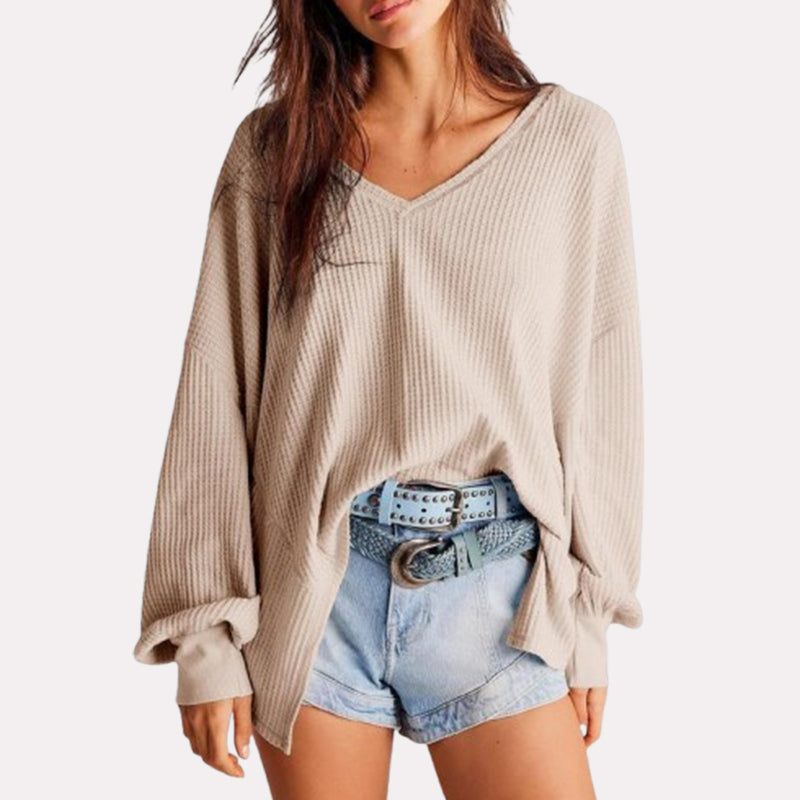 👚 Waffelmönstrad Stickad Tröja för Damer