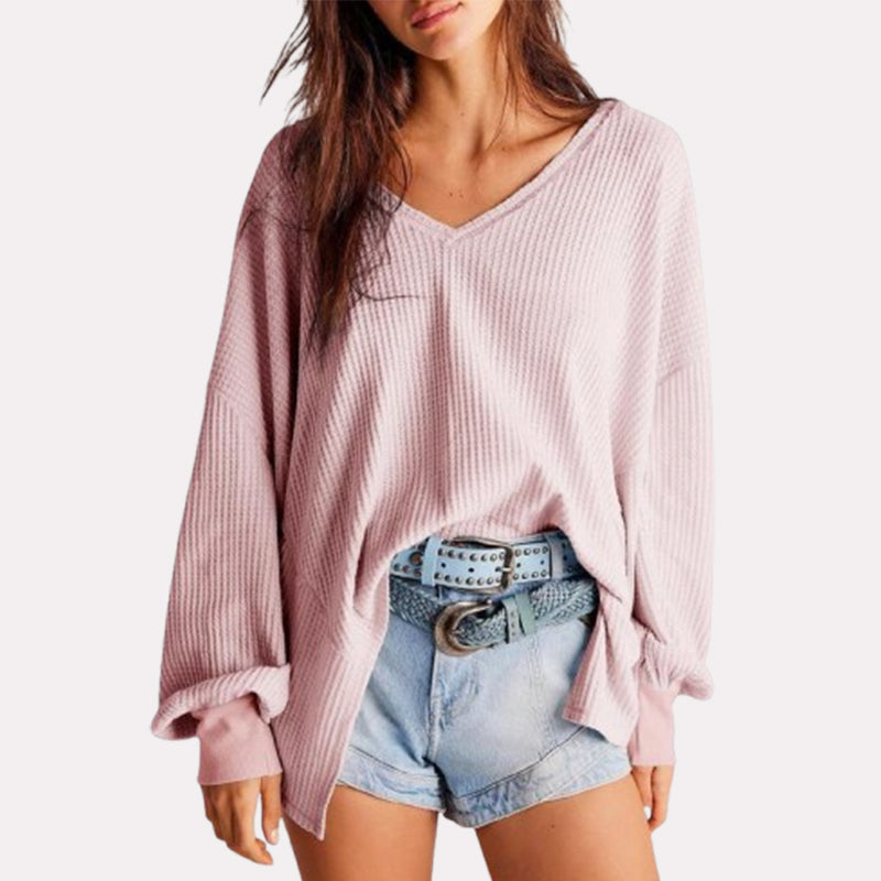 👚 Waffelmönstrad Stickad Tröja för Damer