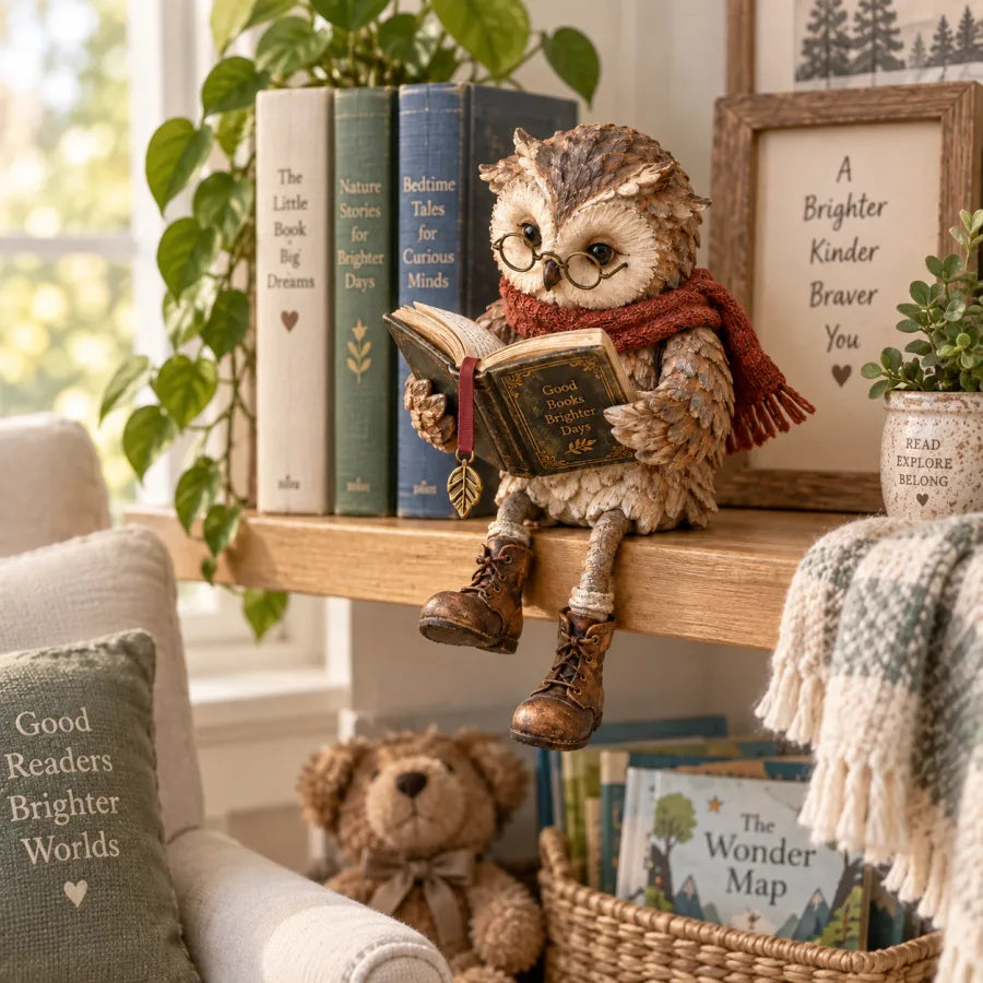 Figurine Chouette Lectrice – Décoration pour Bibliothèque & Coin Lecture