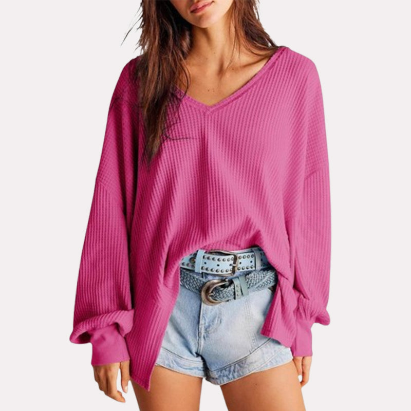 👚 Waffelmönstrad Stickad Tröja för Damer