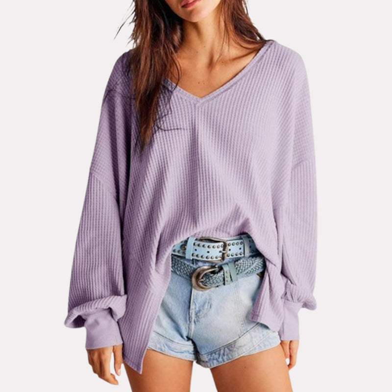 👚 Waffelmönstrad Stickad Tröja för Damer