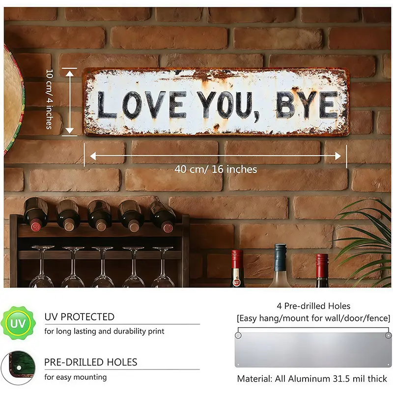 ❤️ JE T'AIME, AU REVOIR – Panneau mural vintage en métal