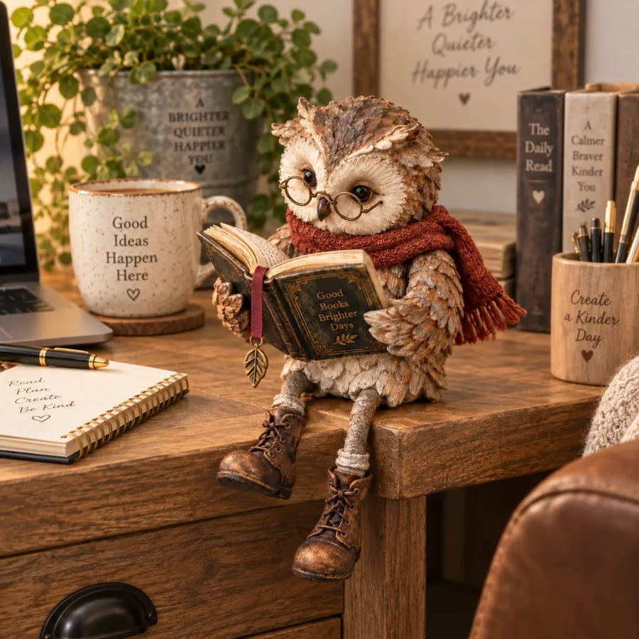 Figurine Chouette Lectrice – Décoration pour Bibliothèque & Coin Lecture