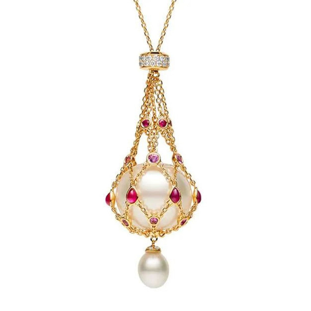 Pendentif lavallière avec perle d'eau douce de 14,0 à 15,0 mm et pierre précieuse bleue.
