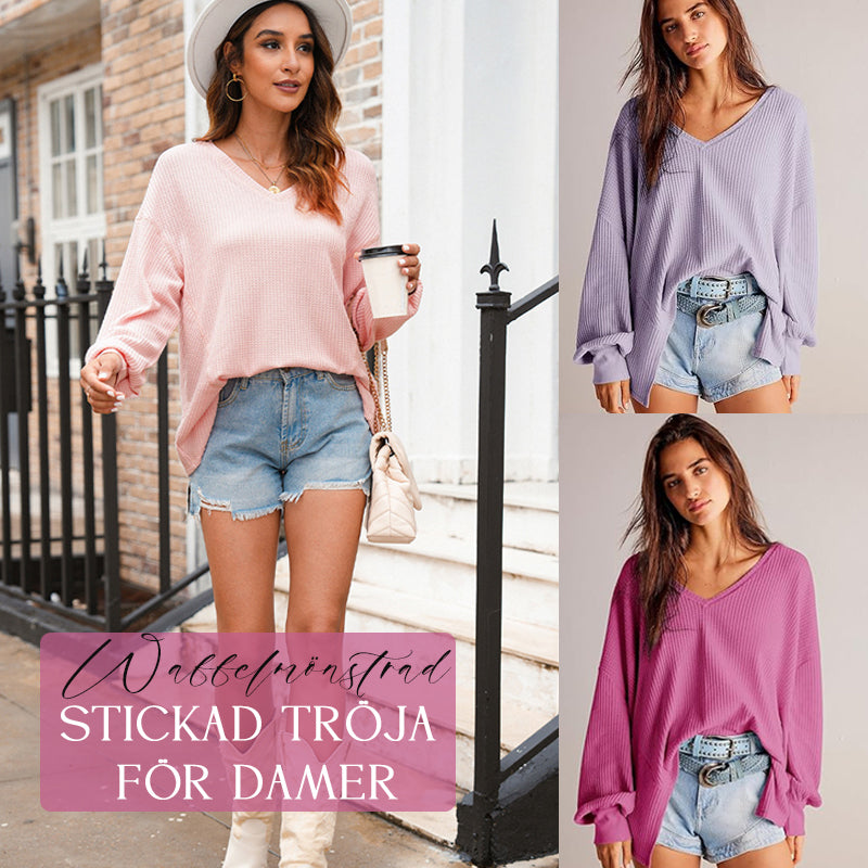 👚 Waffelmönstrad Stickad Tröja för Damer