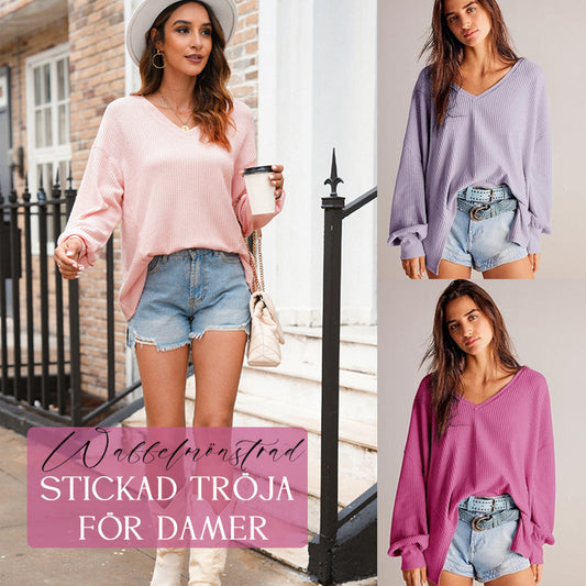 👚 Waffelmönstrad Stickad Tröja för Damer