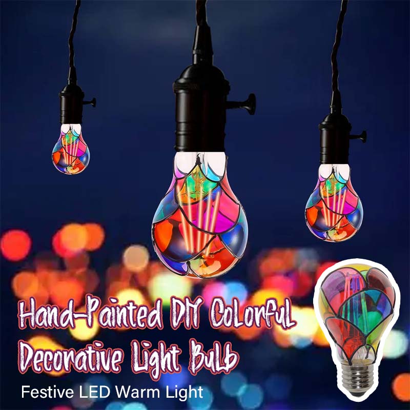 Handmålad DIY Färgglad Dekorativ Glödlampa – Festligt LED Varmt Ljus 💡🎨