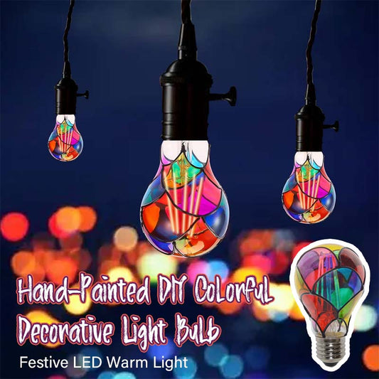 Handmålad DIY Färgglad Dekorativ Glödlampa – Festligt LED Varmt Ljus 💡🎨
