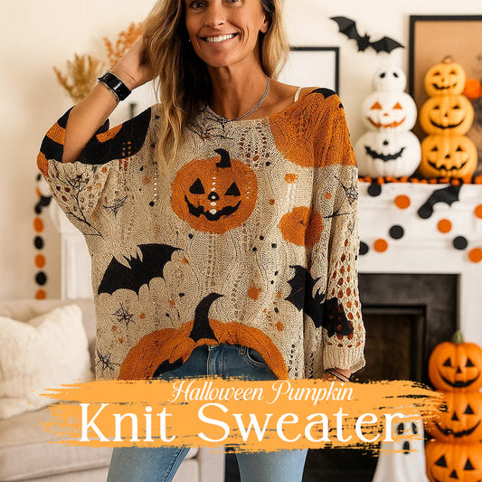 🎃 Häxiga Mysiga Vibes – Stickad Halloweenpumpa-tröja