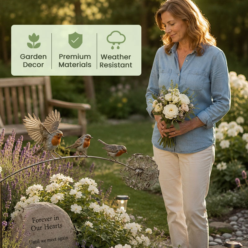 Tuteur de Jardin Rouge-Gorge – Décoration Poétique pour Massifs, Terrasse et Coin Souvenir