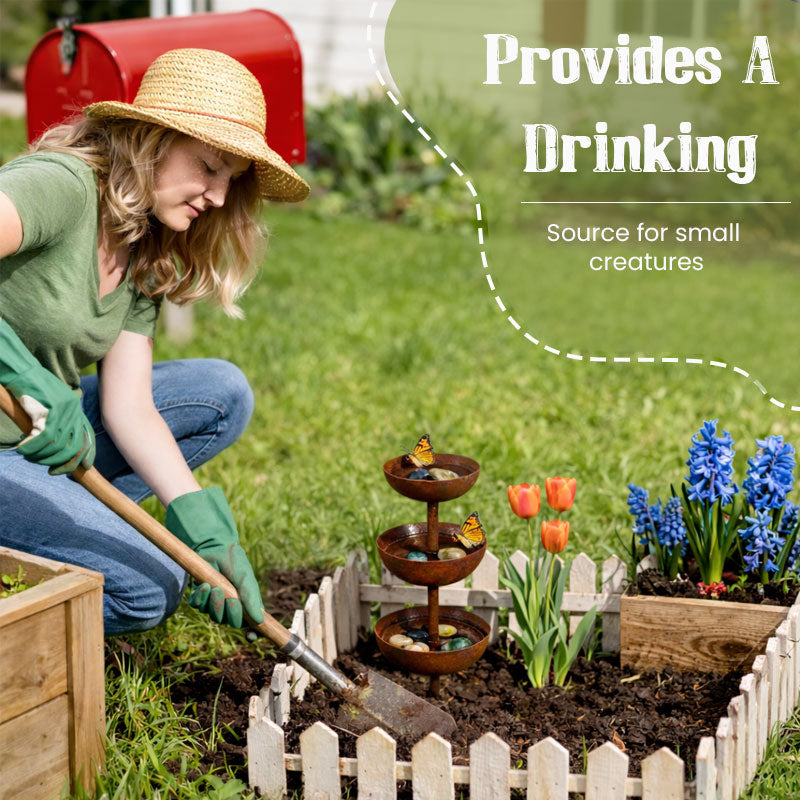 🌧️ Collecteur d'eau de pluie – support pour plantes 🐦 Ornement de jardin en métal
