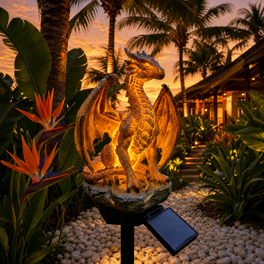 🐉✨Lampe Solaire Dragon Golden Ember – Décoration de Jardin LED Effet Braise pour Terrasse, Balcon et Massif