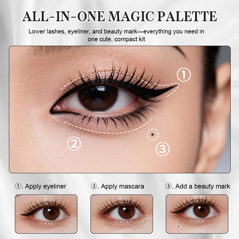 Kit de maquillage portable 3 en 1 pour les yeux : tampon pour cils inférieurs + outil pour grain de beauté + eyeliner