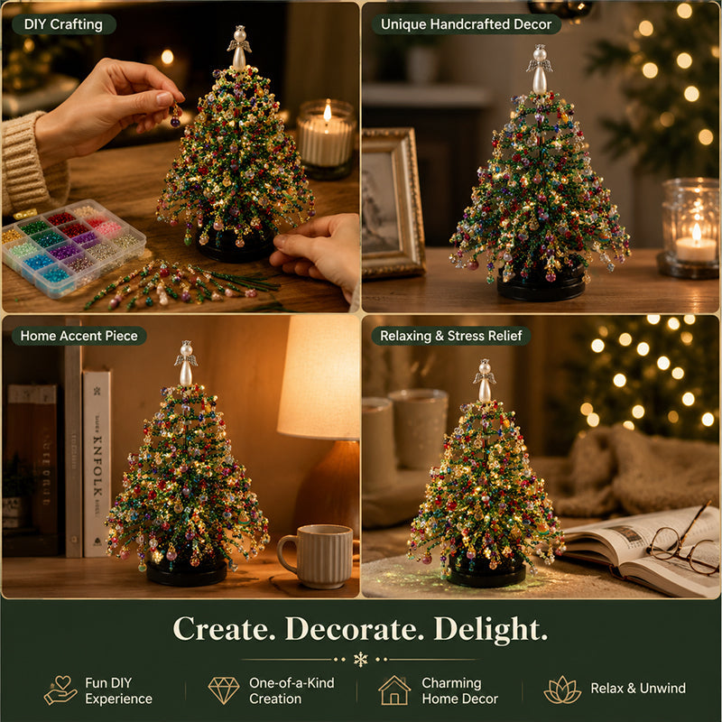 🎄Kit DIY Mini Sapin de Noël Perlé – Décoration Festive à Faire Soi-Même pour Table, Étagère & Cadeau de Noël