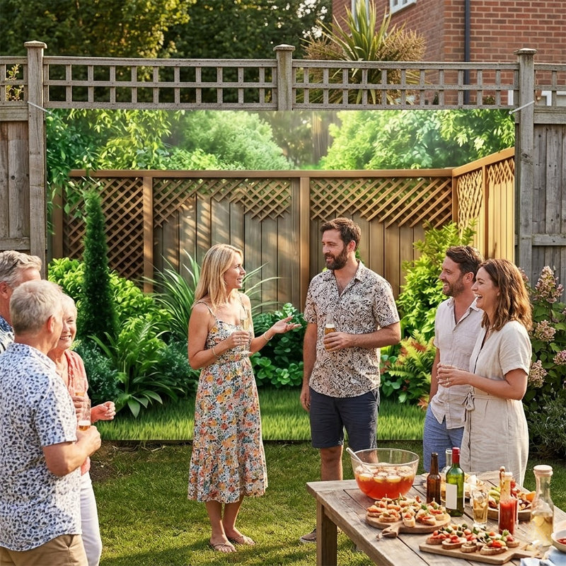 Décor mural jardin avec treillage en bois pour fête et coin photo