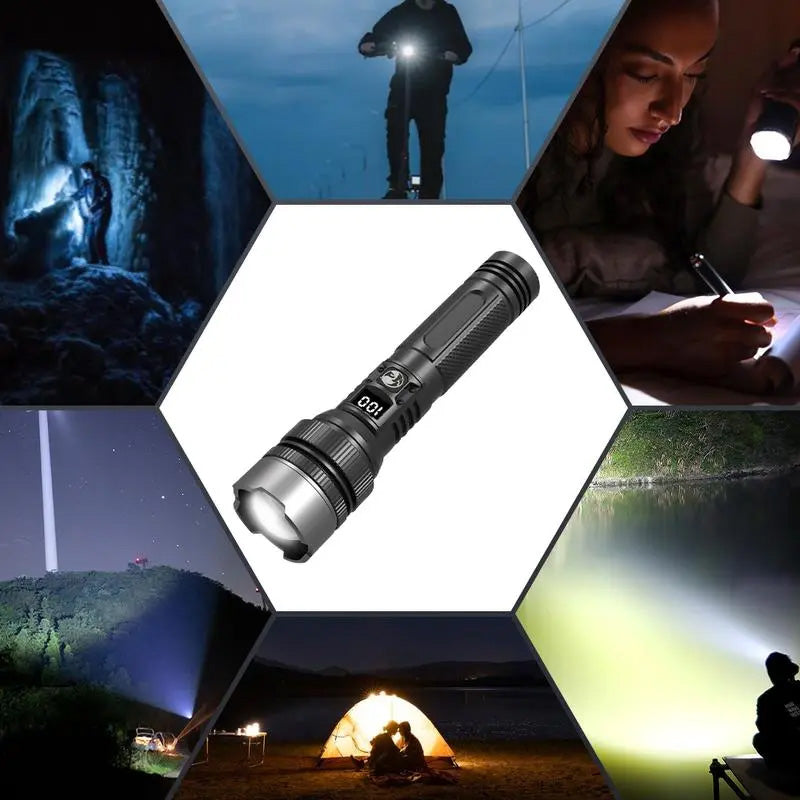 🔦 LED Vit Laserficklampa – Kraftfull Uppladdningsbar Arbets- och Utomhuslampa