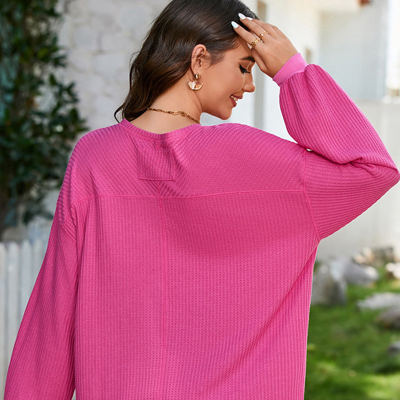 👚 Waffelmönstrad Stickad Tröja för Damer