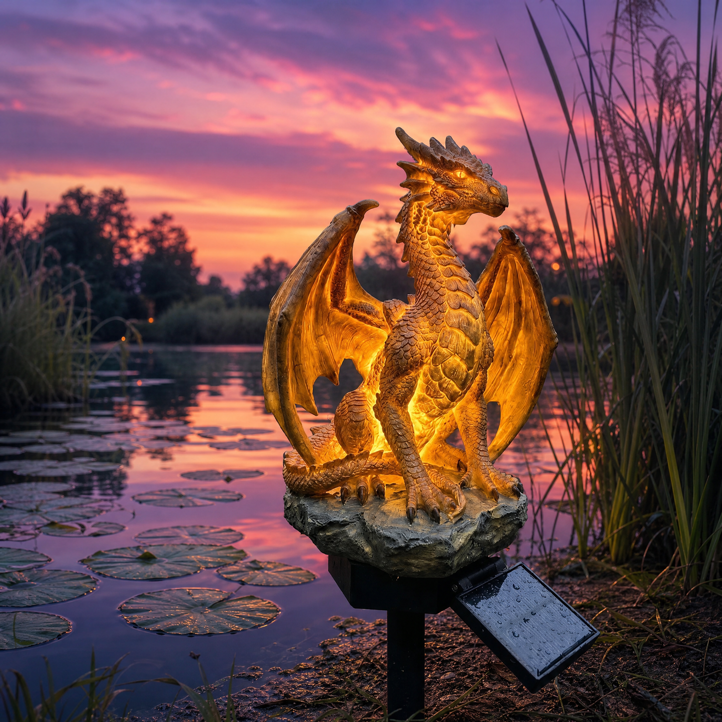 🐉✨Lampe Solaire Dragon Golden Ember – Décoration de Jardin LED Effet Braise pour Terrasse, Balcon et Massif