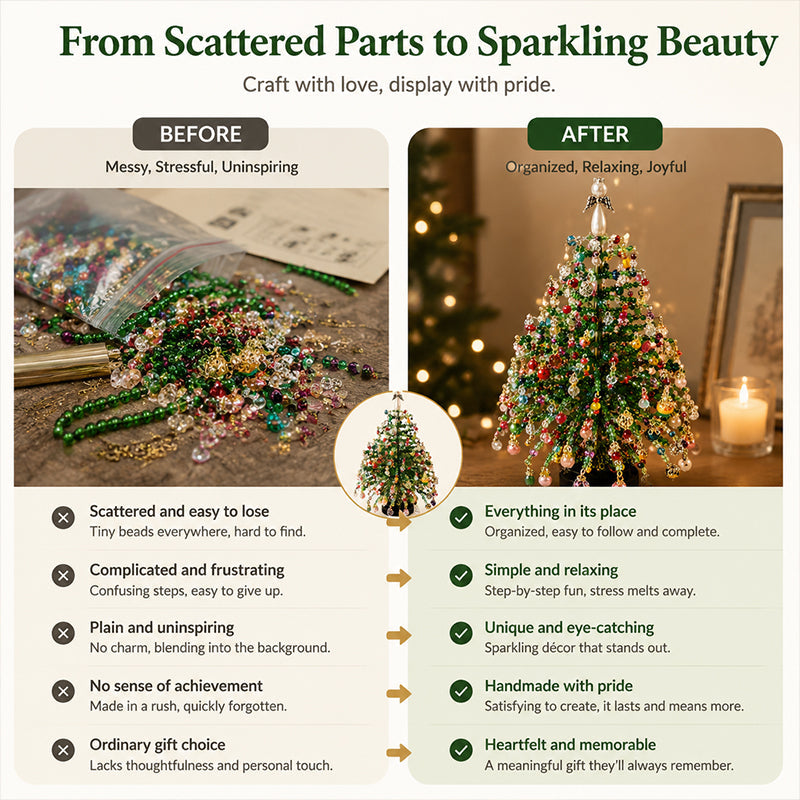 🎄Kit DIY Mini Sapin de Noël Perlé – Décoration Festive à Faire Soi-Même pour Table, Étagère & Cadeau de Noël