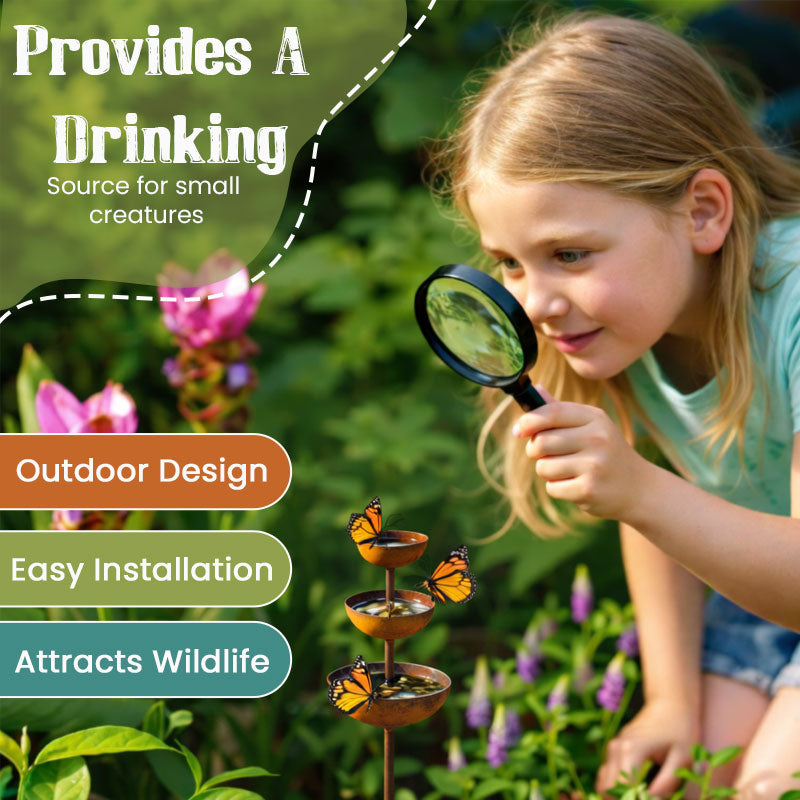 🌧️ Collecteur d'eau de pluie – support pour plantes 🐦 Ornement de jardin en métal