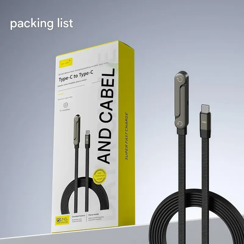 ⚡Câble de charge invisible 2 en 1 – Câble de charge rapide 240 W avec support de téléphone intégré