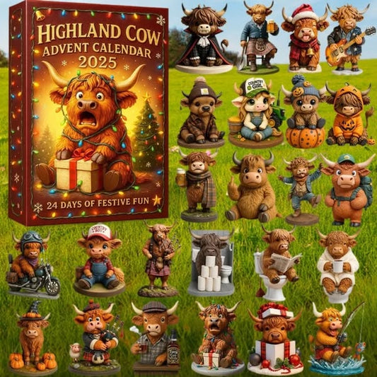 🐮Calendrier de l'Avent Vache des Highlands 2025🎄✨ - Poupée vache des Highlands 3D faite à la main (24 pièces)