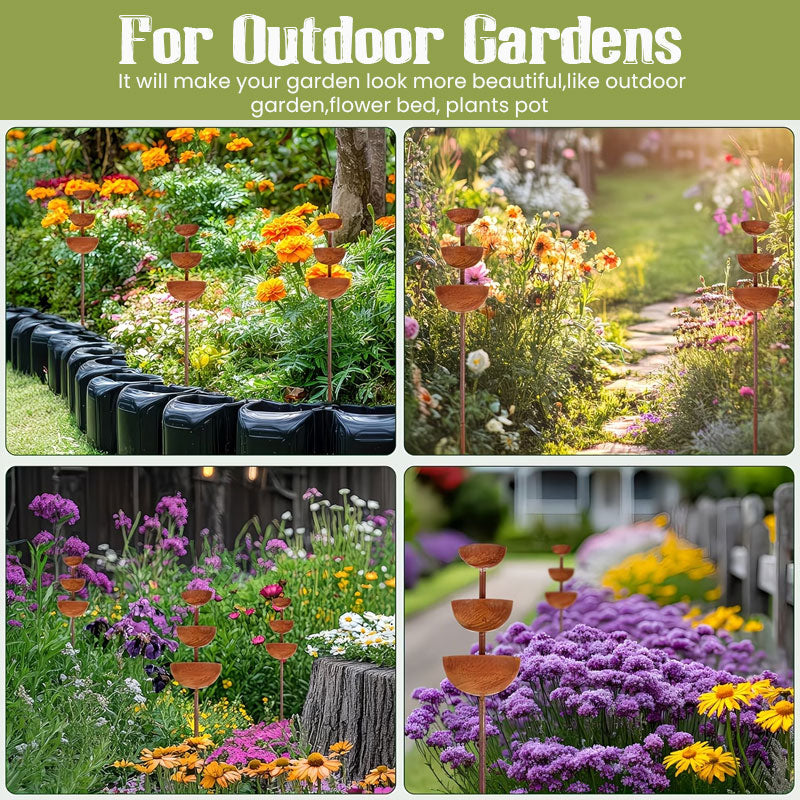 🌧️ Collecteur d'eau de pluie – support pour plantes 🐦 Ornement de jardin en métal