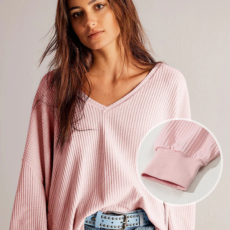 👚 Waffelmönstrad Stickad Tröja för Damer