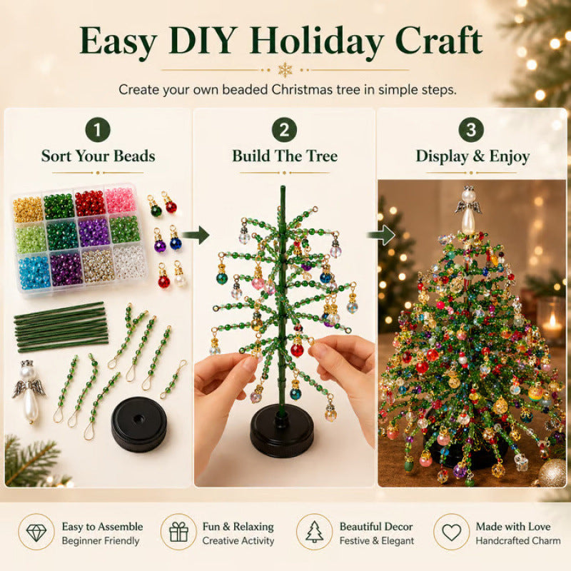 🎄Kit DIY Mini Sapin de Noël Perlé – Décoration Festive à Faire Soi-Même pour Table, Étagère & Cadeau de Noël