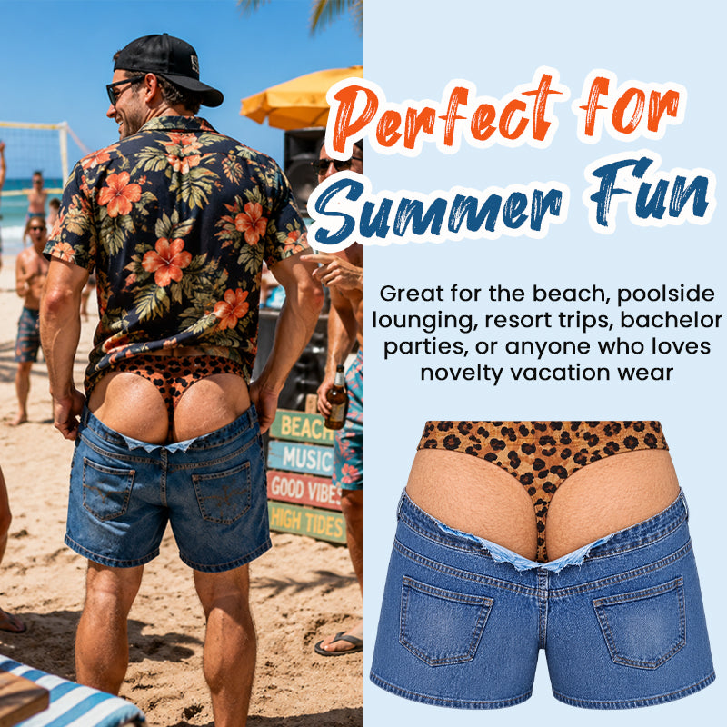 🐆 Short de Bain Trompe-l’Œil Effet Jean & Léopard