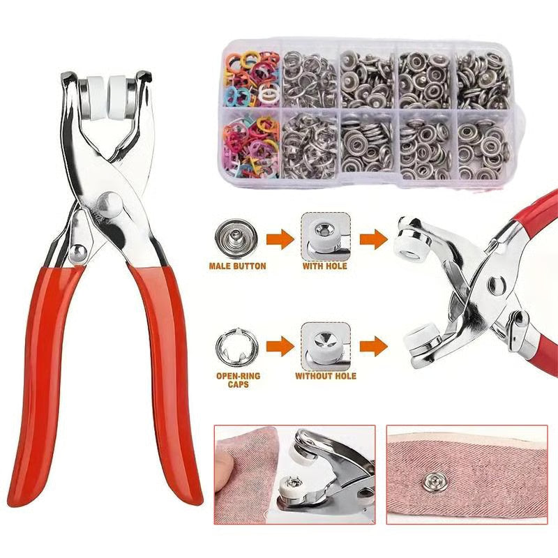 🧵Kit de couture avec 100 boutons métalliques – Pince manuelle incluse.