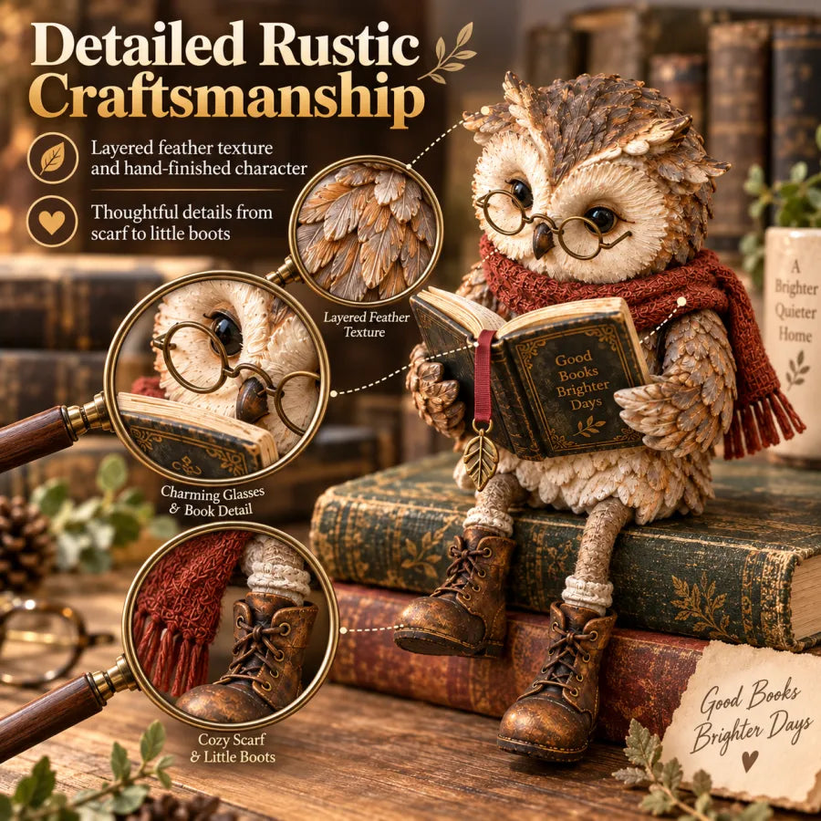 Figurine Chouette Lectrice – Décoration pour Bibliothèque & Coin Lecture