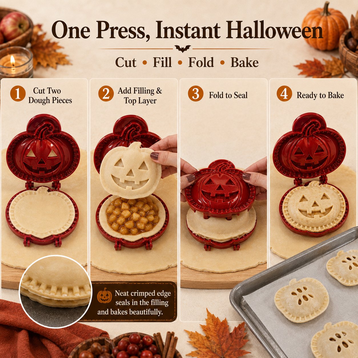 🎃 Moules à Mini Tourtes Halloween – 8 Motifs Festifs