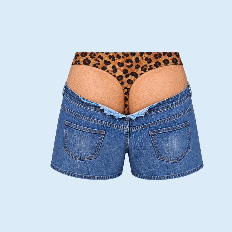 🐆 Short de Bain Trompe-l’Œil Effet Jean & Léopard