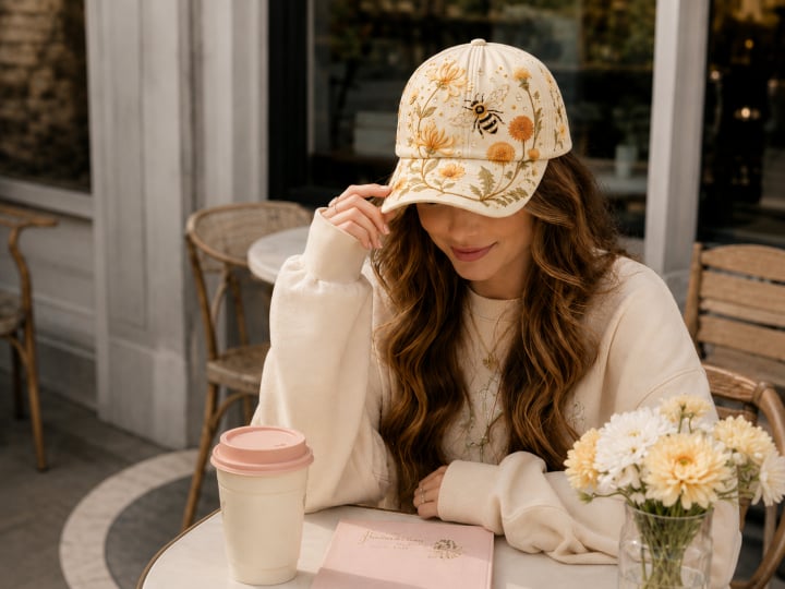 🧢🌼Casquette Garden Morning Brodée – Style Floral & Nature avec Détail Abeille
