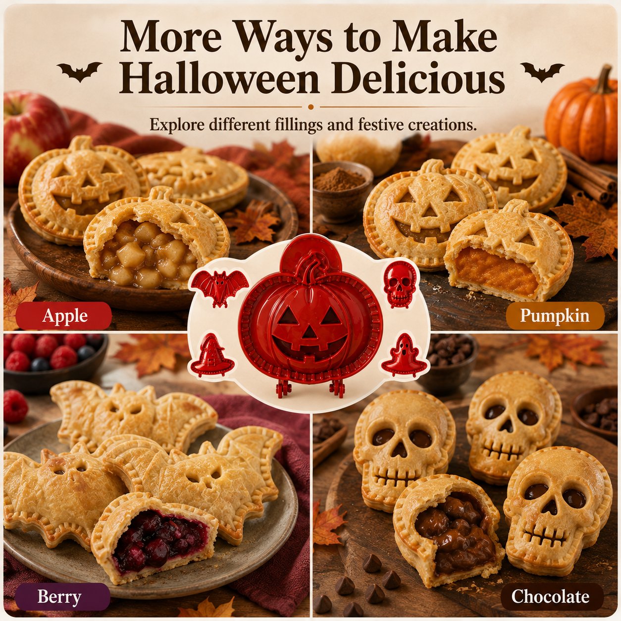🎃 Moules à Mini Tourtes Halloween – 8 Motifs Festifs