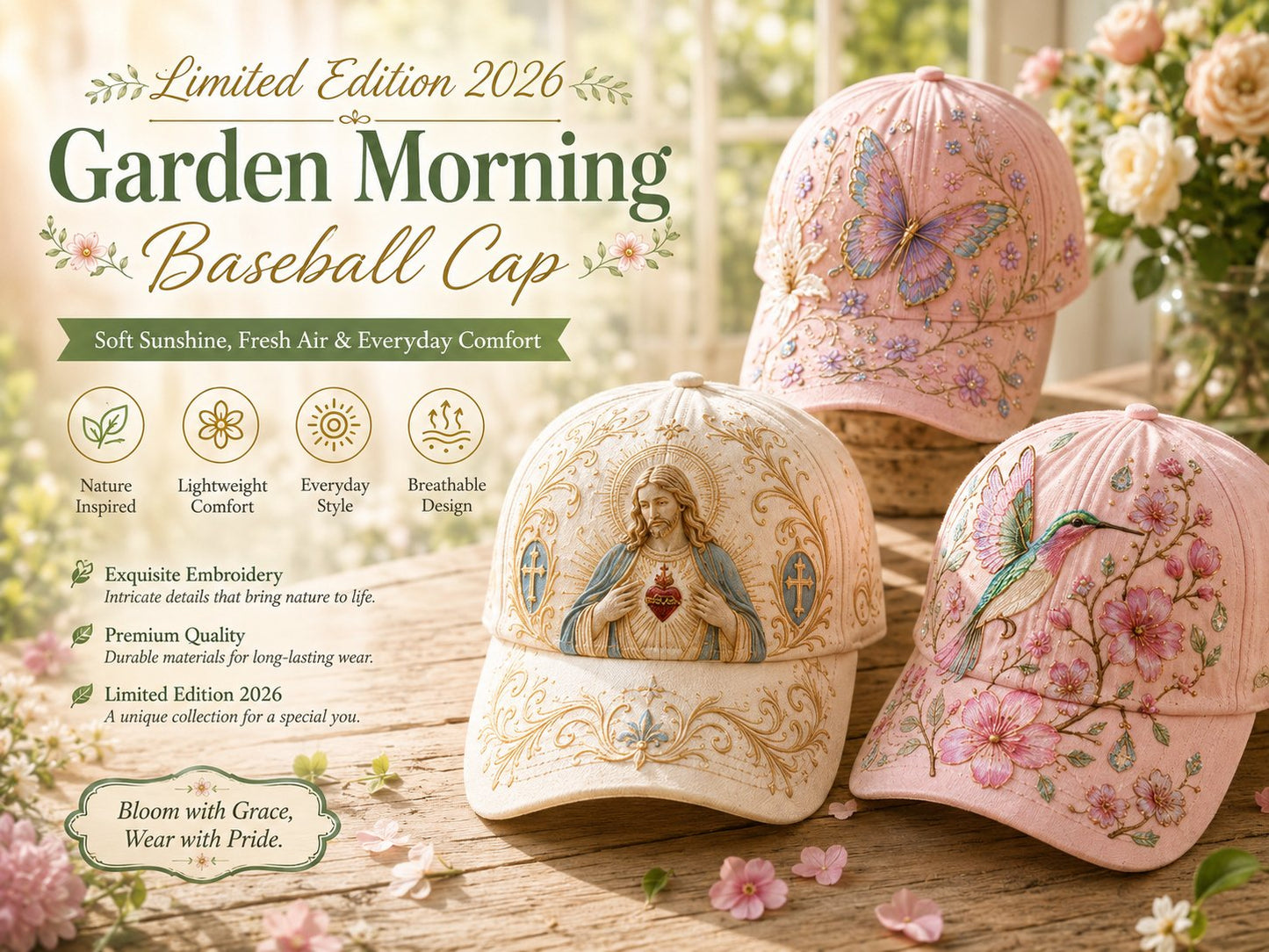 🧢🌼Casquette Garden Morning Brodée – Style Floral & Nature avec Détail Abeille