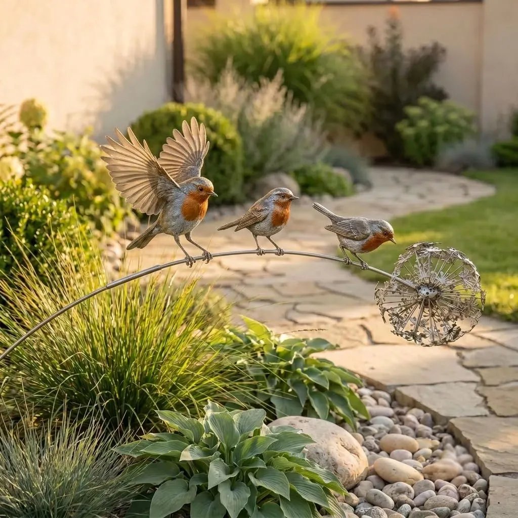 Tuteur de Jardin Rouge-Gorge – Décoration Poétique pour Massifs, Terrasse et Coin Souvenir