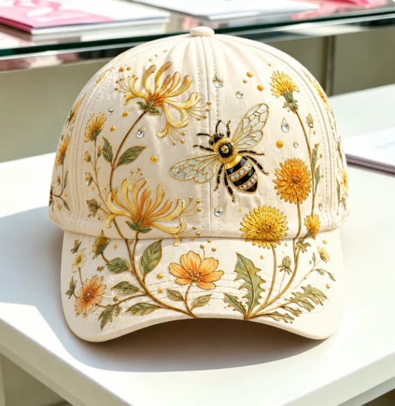 🧢🌼Casquette Garden Morning Brodée – Style Floral & Nature avec Détail Abeille
