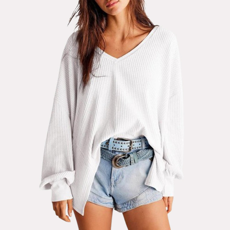 👚 Waffelmönstrad Stickad Tröja för Damer