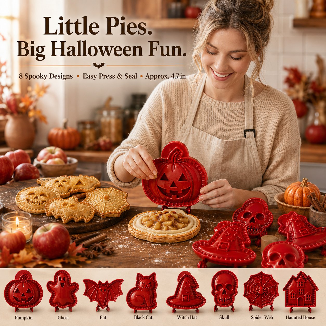 🎃 Moules à Mini Tourtes Halloween – 8 Motifs Festifs