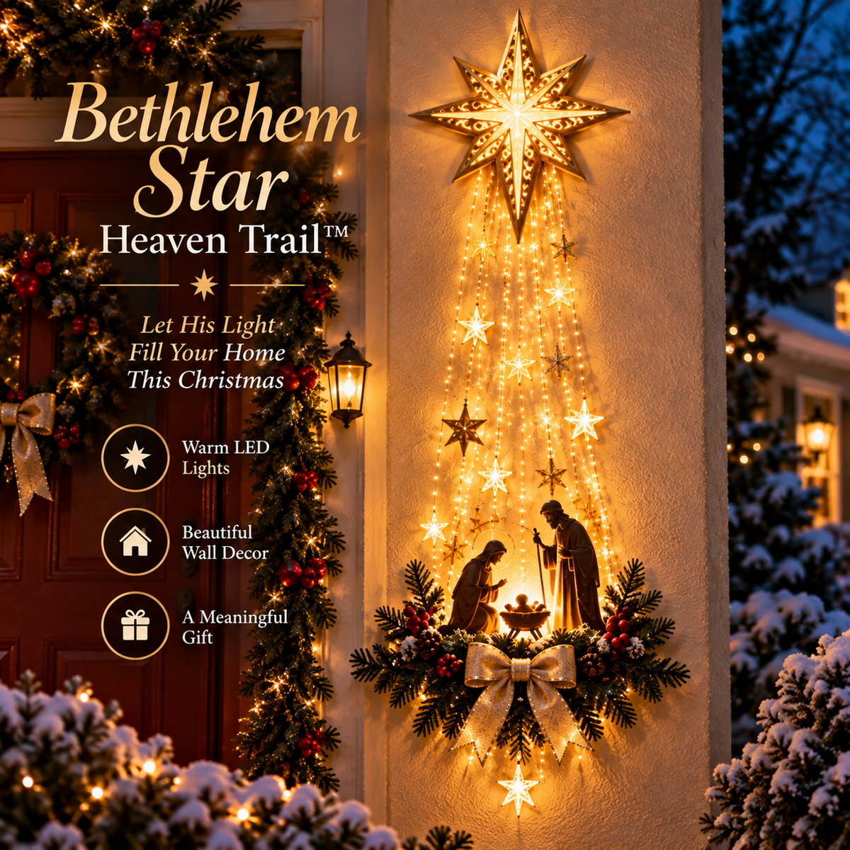 ✨✝️Étoile de Bethléem Lumineuse – Décoration Murale de Noël avec Crèche