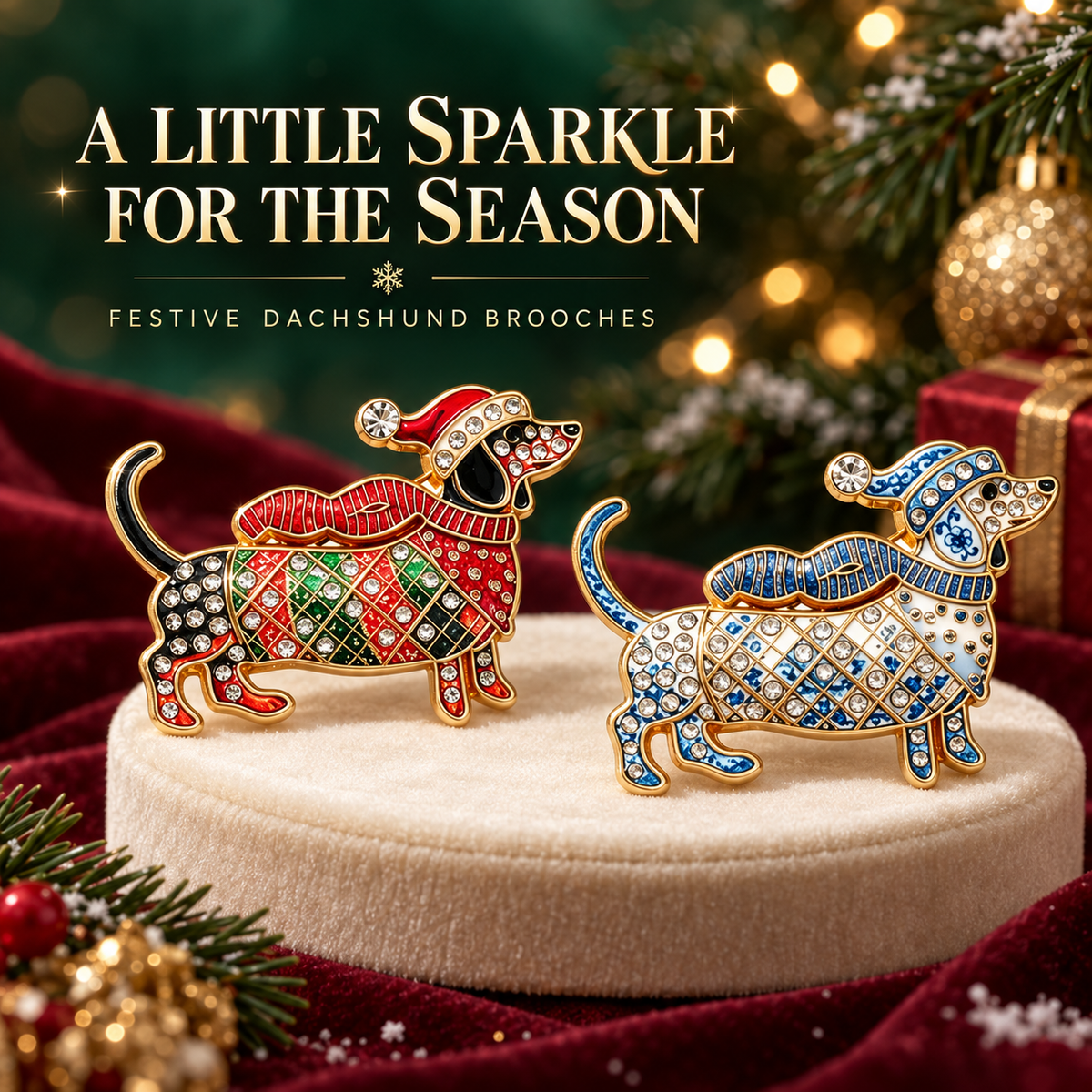 Broche Teckel de Noël – Bijou Festif pour Amoureux des Teckels