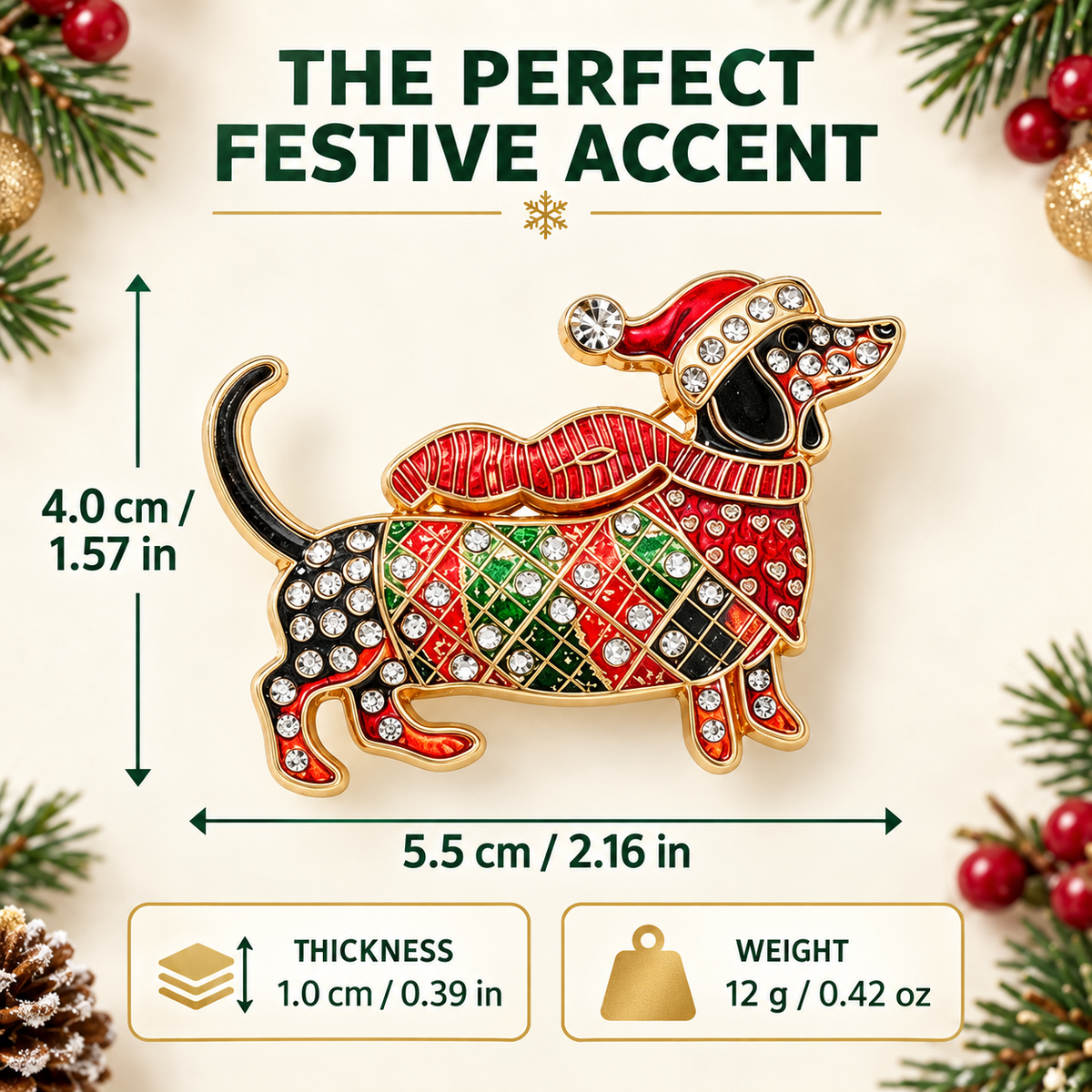 Broche Teckel de Noël – Bijou Festif pour Amoureux des Teckels