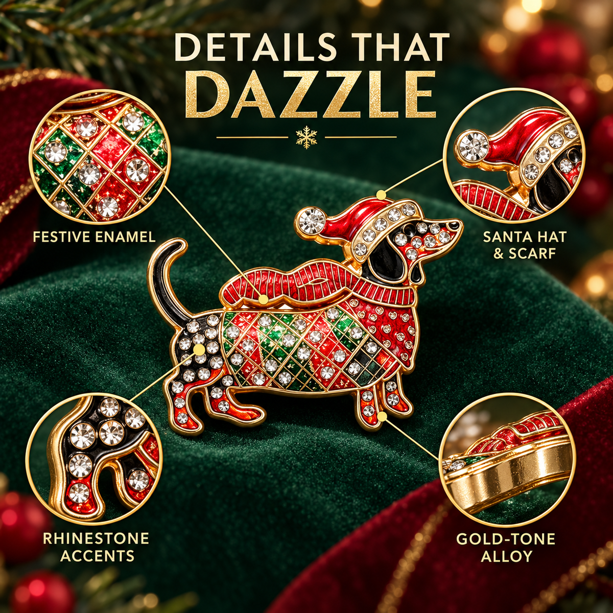 Broche Teckel de Noël – Bijou Festif pour Amoureux des Teckels