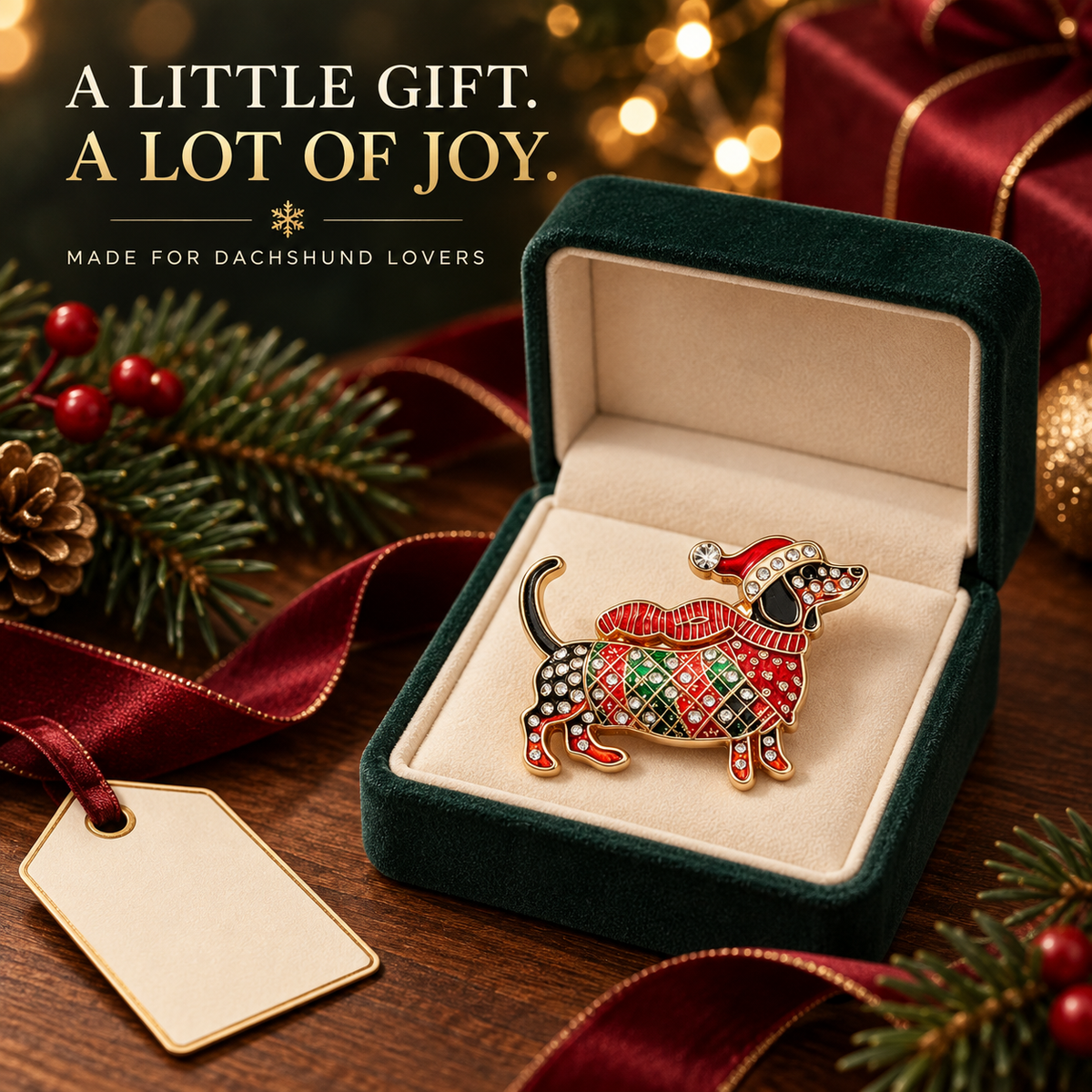 Broche Teckel de Noël – Bijou Festif pour Amoureux des Teckels
