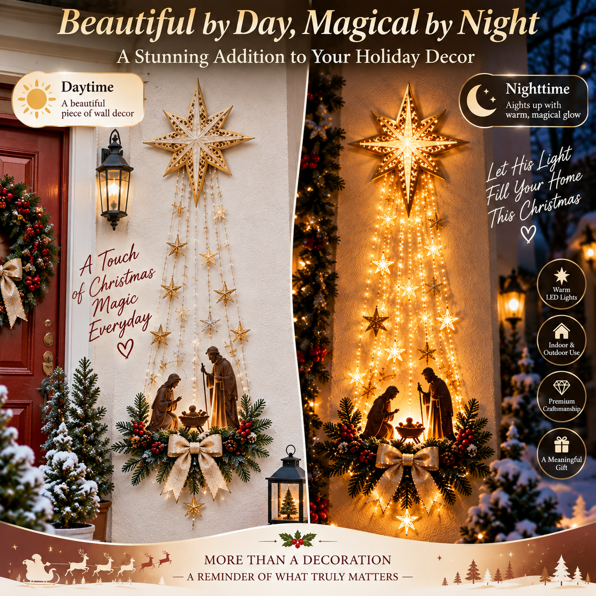 ✨✝️Étoile de Bethléem Lumineuse – Décoration Murale de Noël avec Crèche