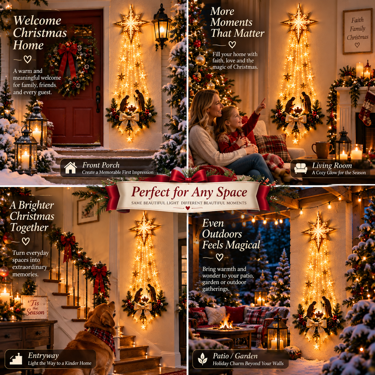 ✨✝️Étoile de Bethléem Lumineuse – Décoration Murale de Noël avec Crèche
