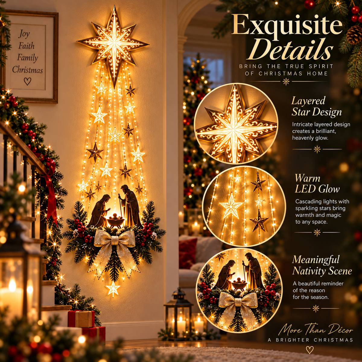 ✨✝️Étoile de Bethléem Lumineuse – Décoration Murale de Noël avec Crèche